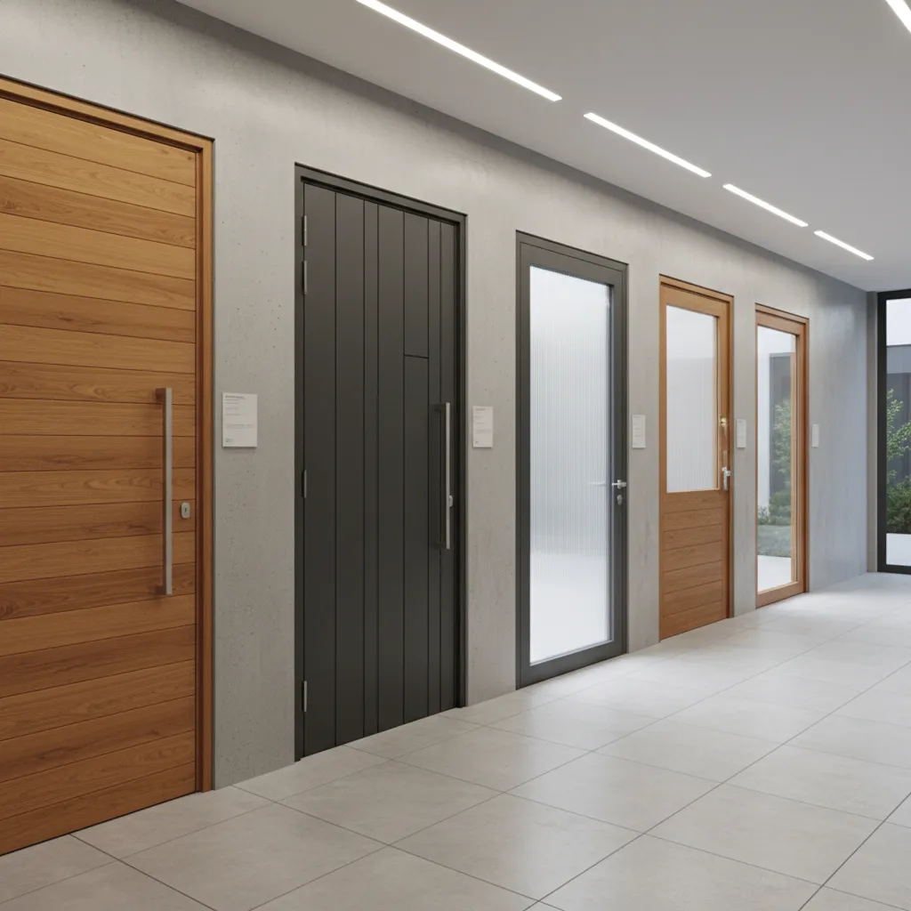 Diferentes materiales para puertas de entrada como madera, acero y vidrio