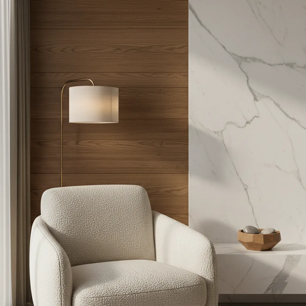 Detalle de materiales realistas en render de interior