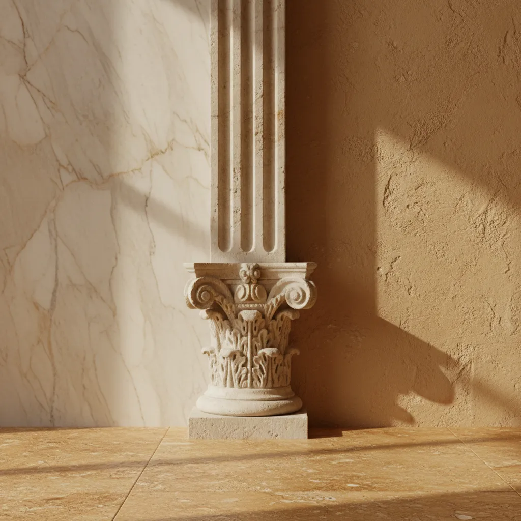 Detalle de materiales romanos como mármol y estuco en interior