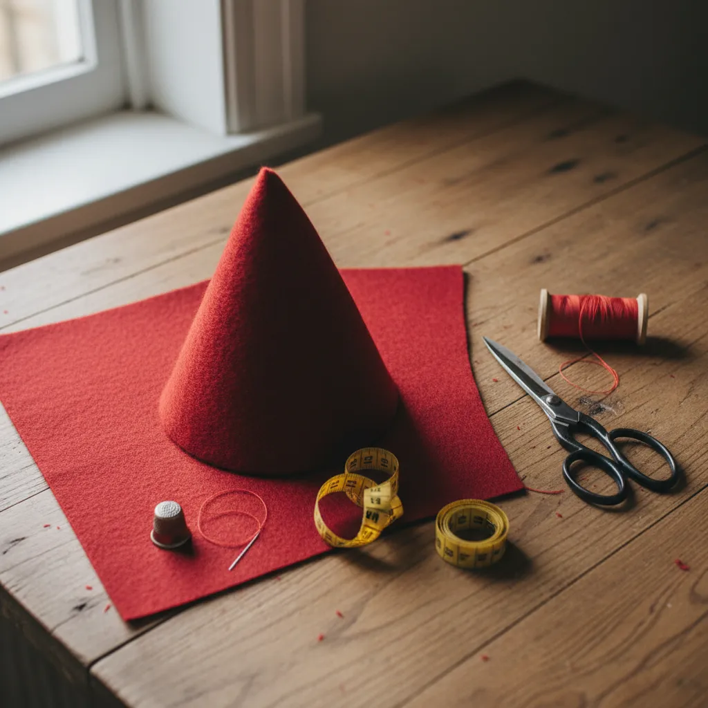 Materiales para hacer un sombrero rojo como fieltro tela tijeras y hilo
