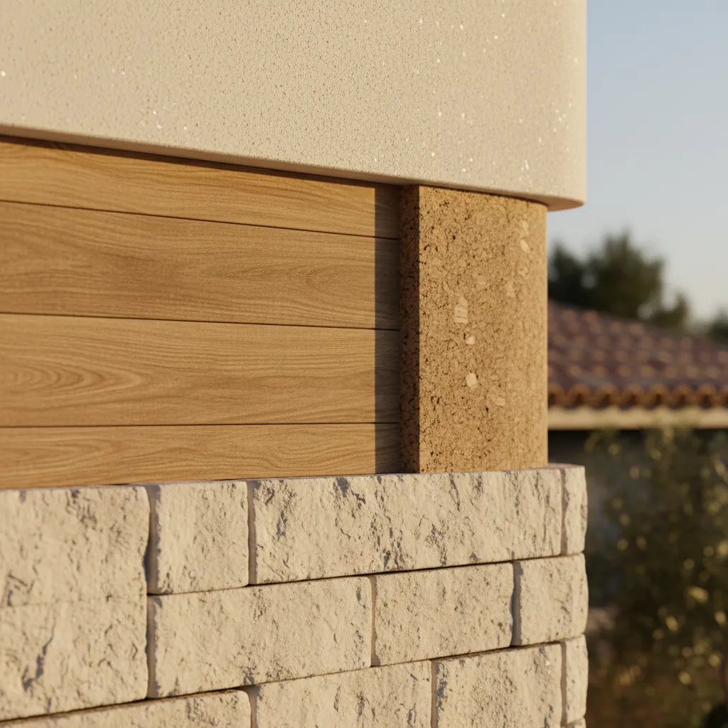 Detalle de materiales naturales en arquitectura sostenible