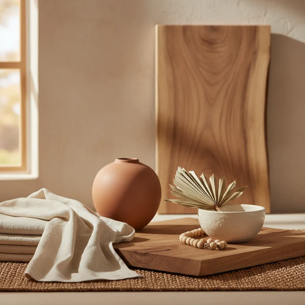 Materiales naturales como madera y fibras en diseño tropical
