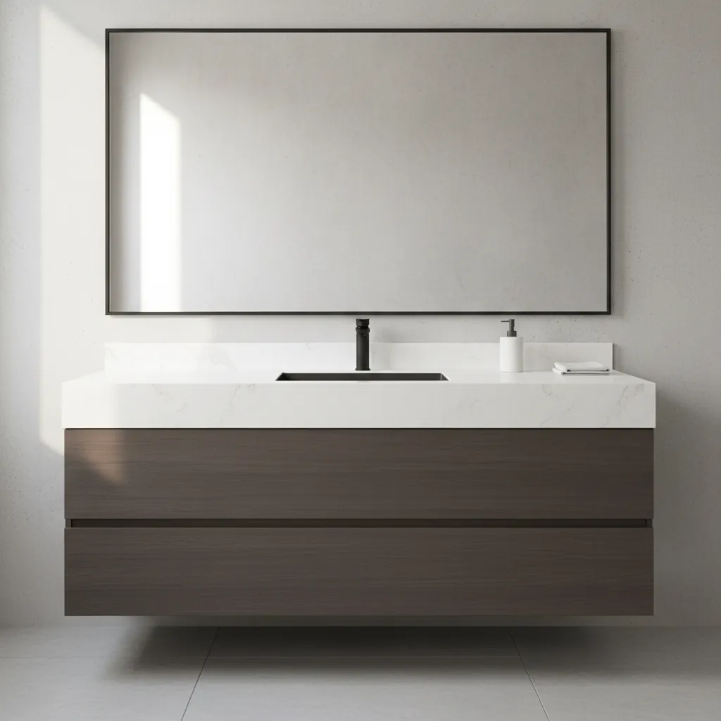 Modern bathroom with matte black faucet and hardware