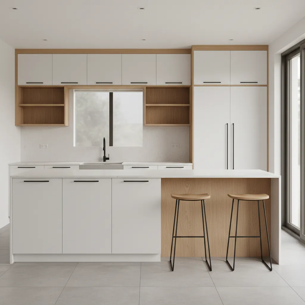 Matte black cabinet pulls installed on modern kitchen cabinets