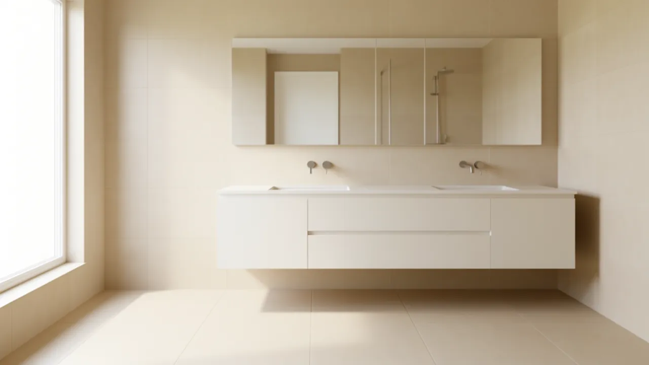 Bathroom with matte ceramic floor tiles designed to prevent slipping