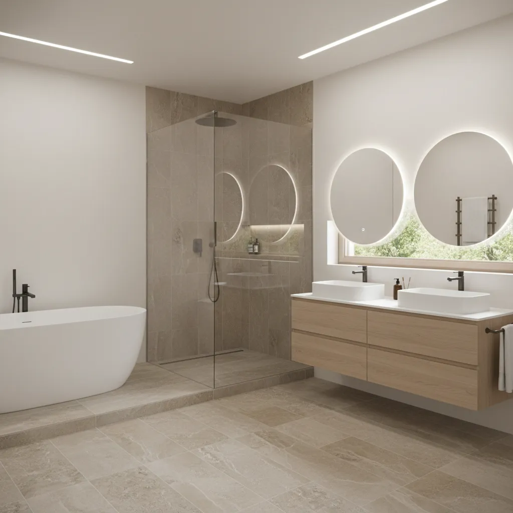 Bathroom with matte porcelain anti skid floor tiles