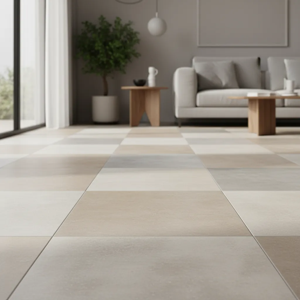Detalle de porcelanato mate en un interior residencial moderno