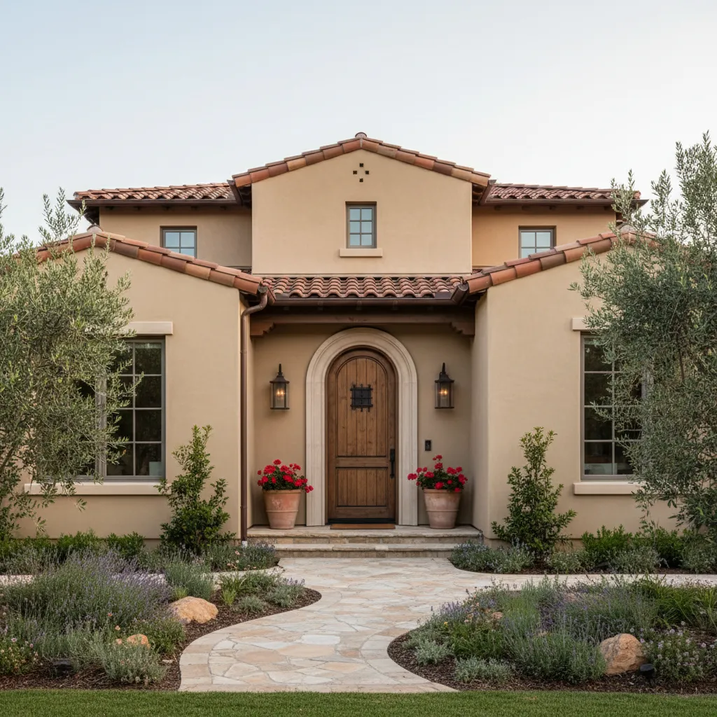 Mediterranean house with matte stucco paint finish