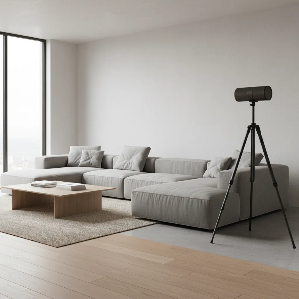 Large sofa blocking wall edges showing how blind spots affect scanning accuracy