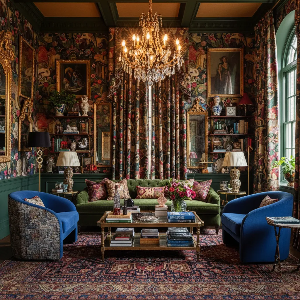 Maximalist living room inspired by luxury interior designers