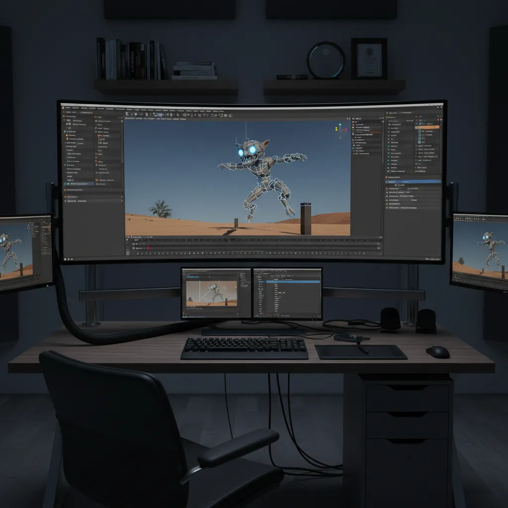 Autodesk Maya animation workspace on Linux with character rig