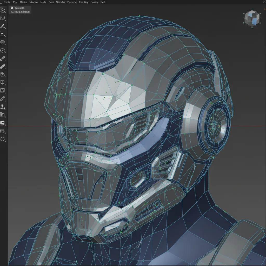 helmet hard surface topology created in Maya modeling workflow