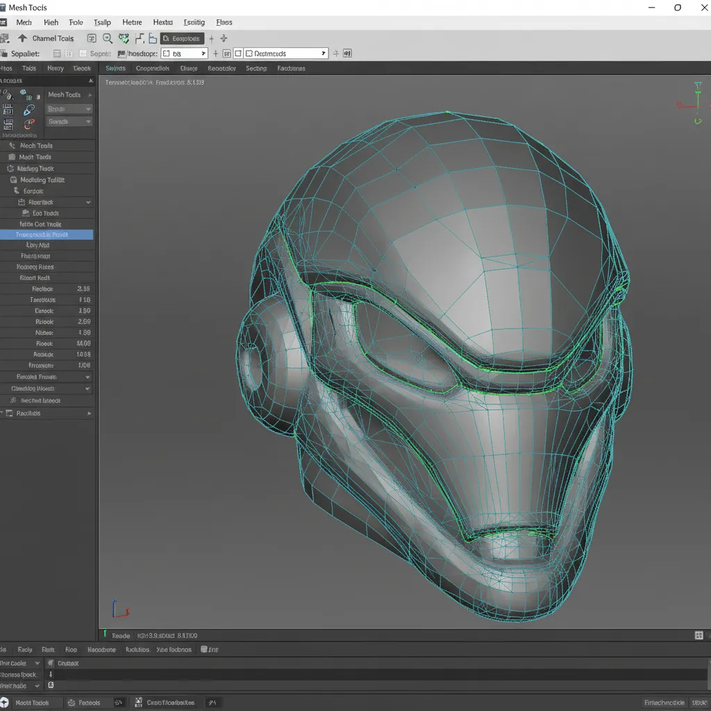 Close view of polygon edges and vertices being edited in Maya modeling mode