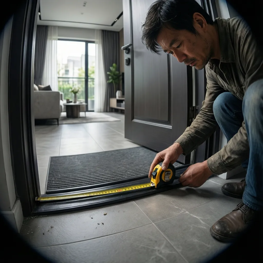 measuring gap under exterior door with tape measure