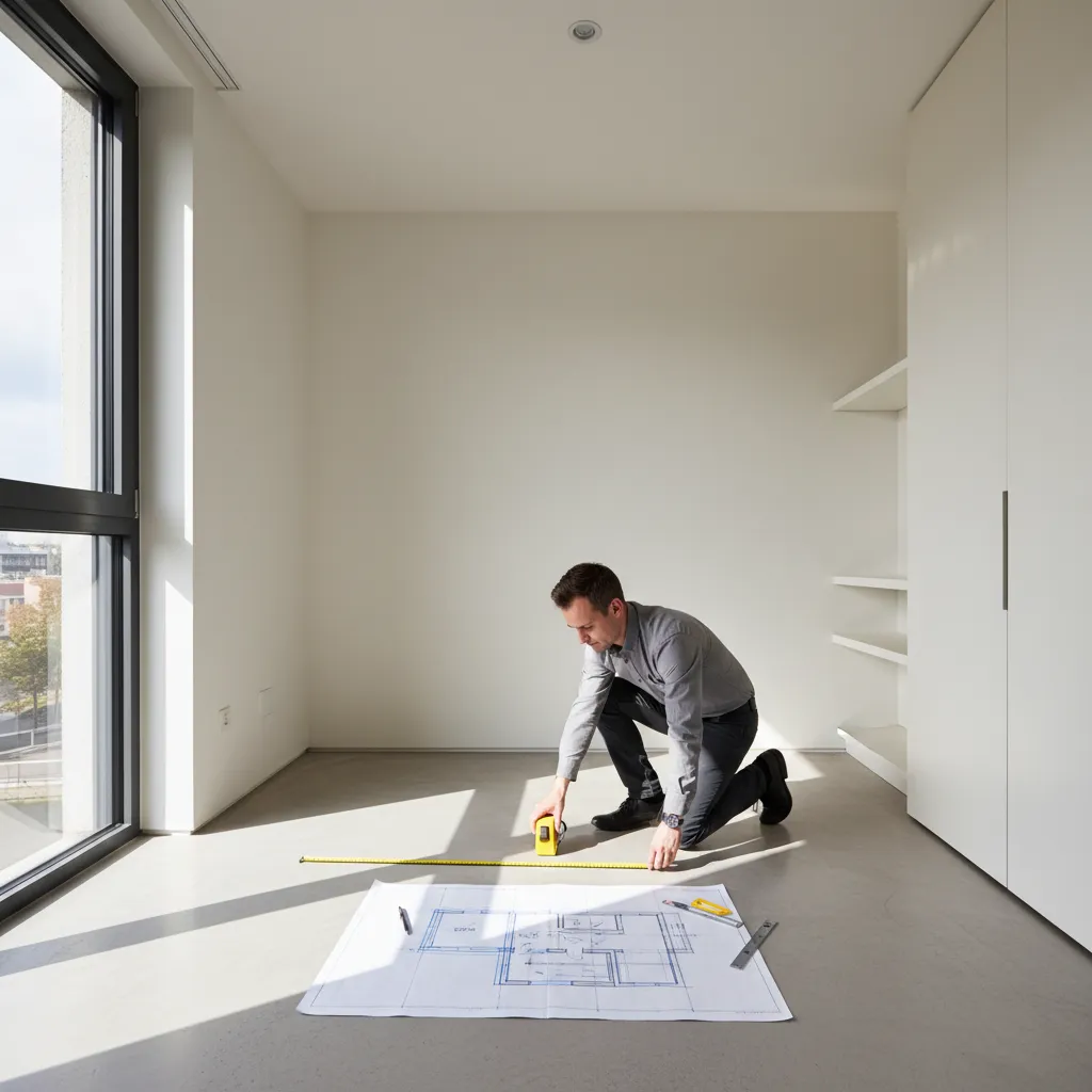 Measuring a small bedroom floor plan for layout planning