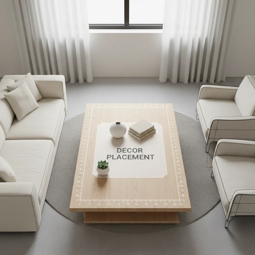 coffee table measurement layout showing decor zone