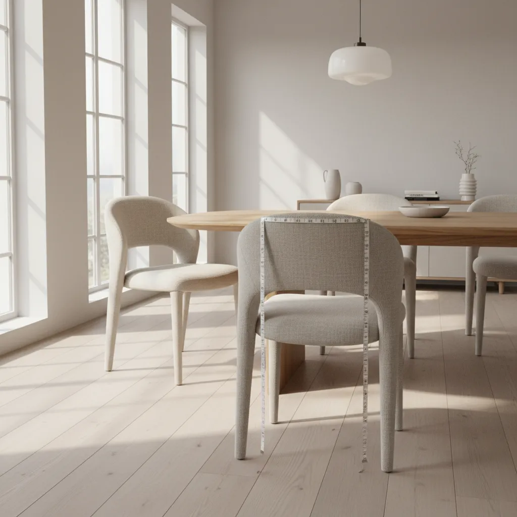 Flexible measuring tape following the curve of a dining chair back
