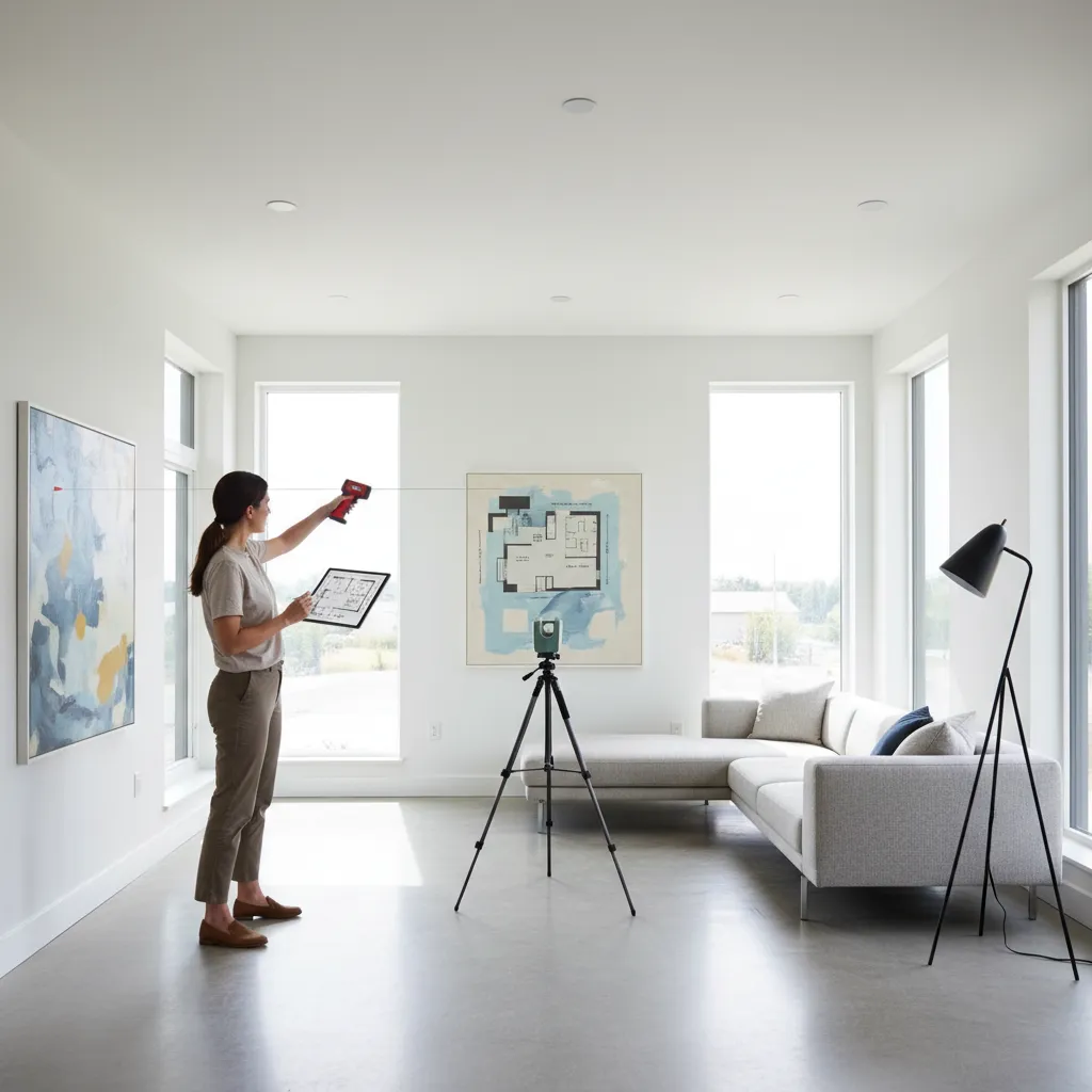 Designer measuring a room to recreate a floor plan