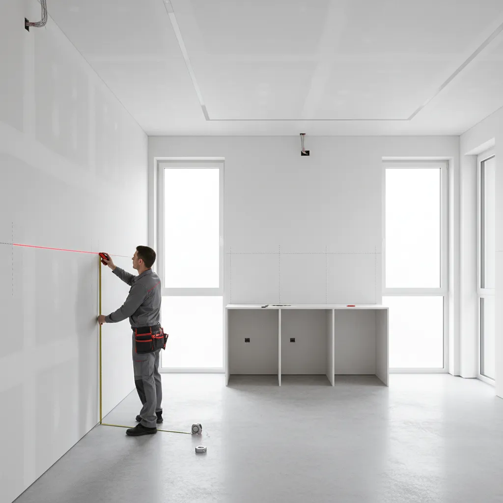 Measuring wall dimensions for aluminium kitchen cabinet installation