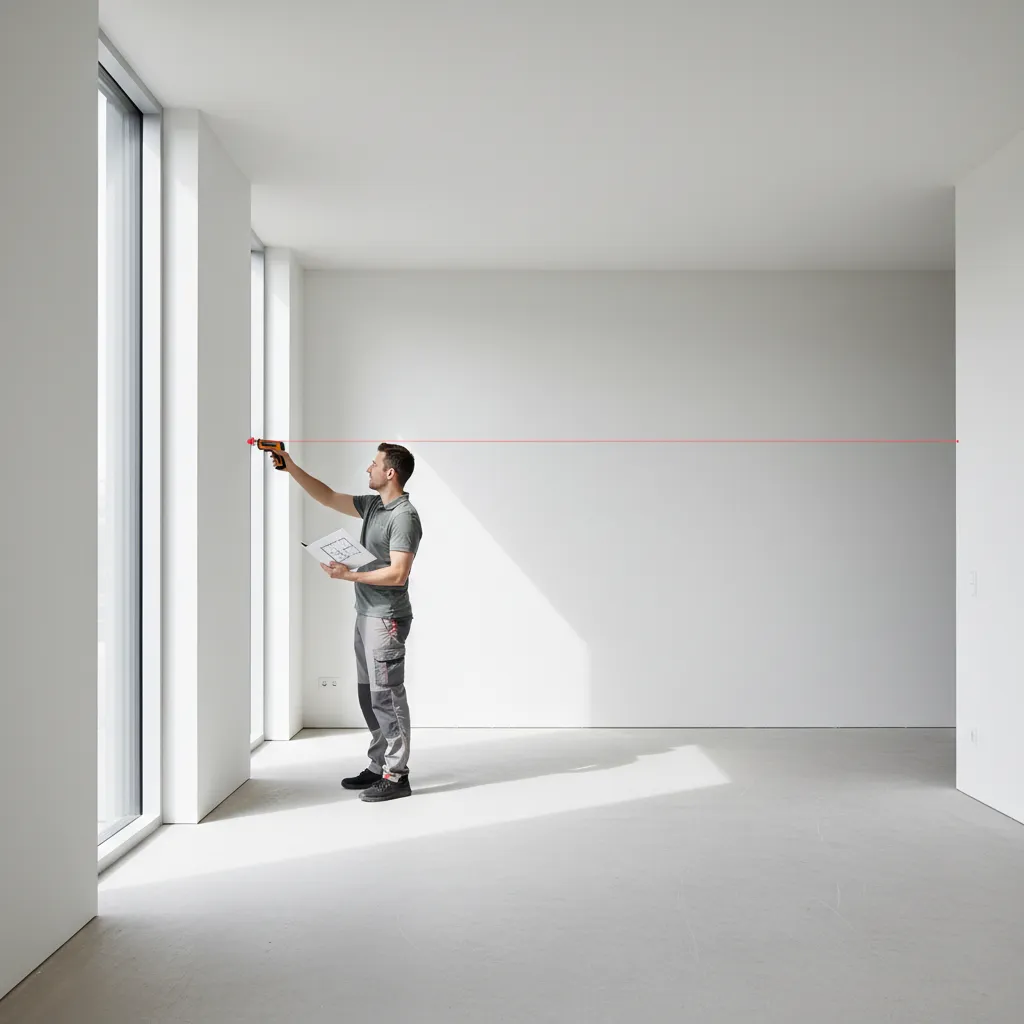 Person measuring a room with a laser measure for accurate floor plan design