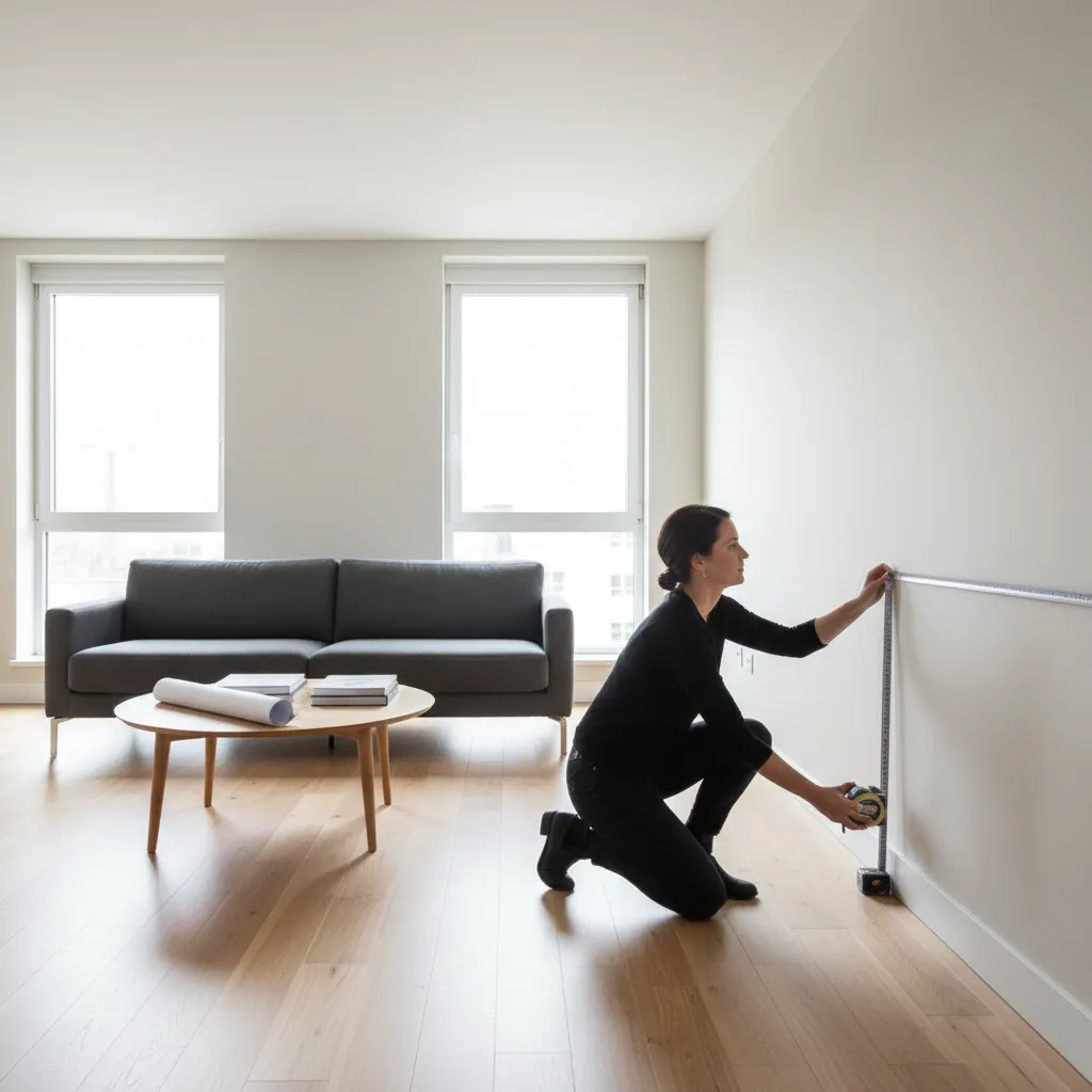 Designer measuring a room before creating a digital floor plan