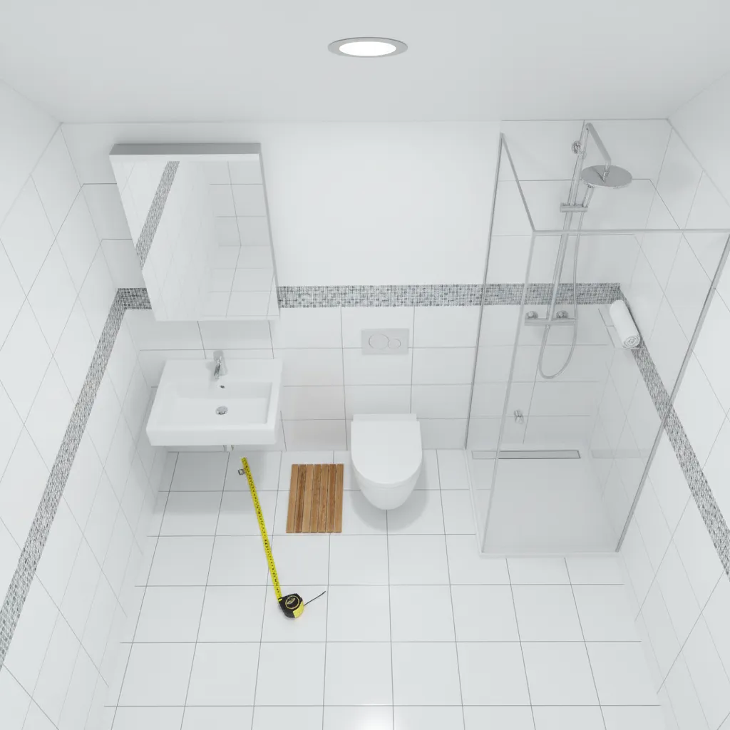 measuring open floor space in a small bathroom for rug placement