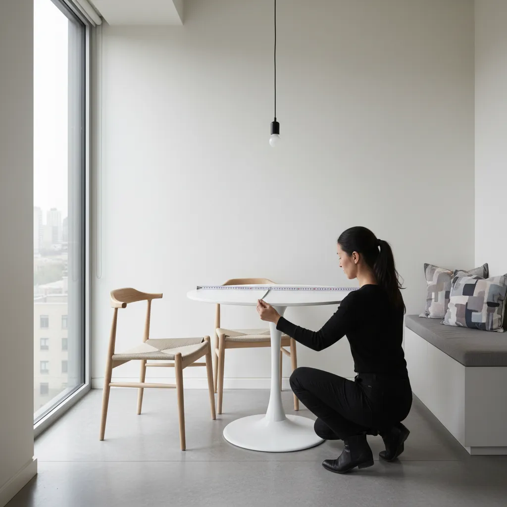 designer measuring small dining space before choosing table size