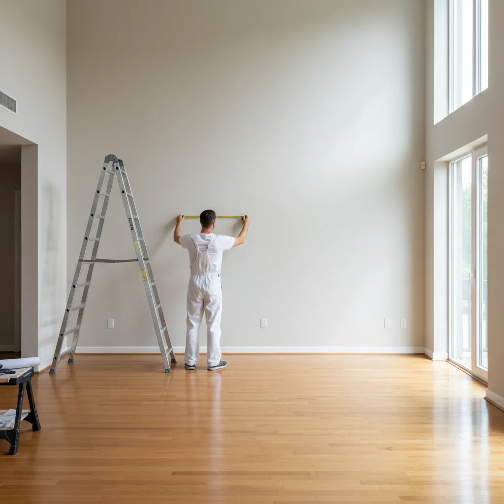 contractor measuring interior wall dimensions for paint estimate