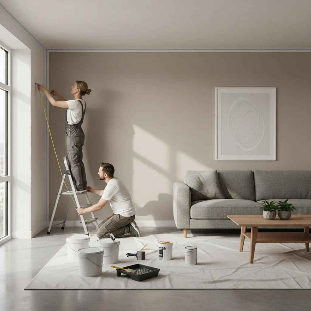 homeowner measuring wall dimensions before calculating paint coverage