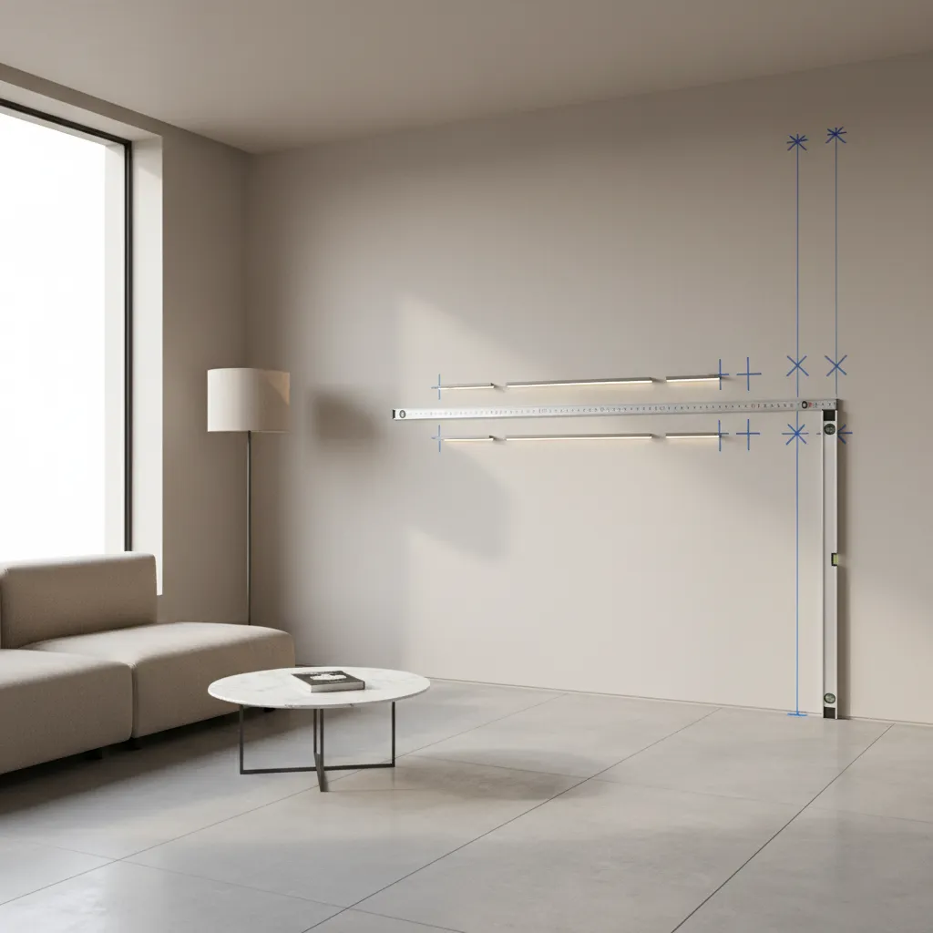 Measuring spacing for decorative wall lights using tape and level