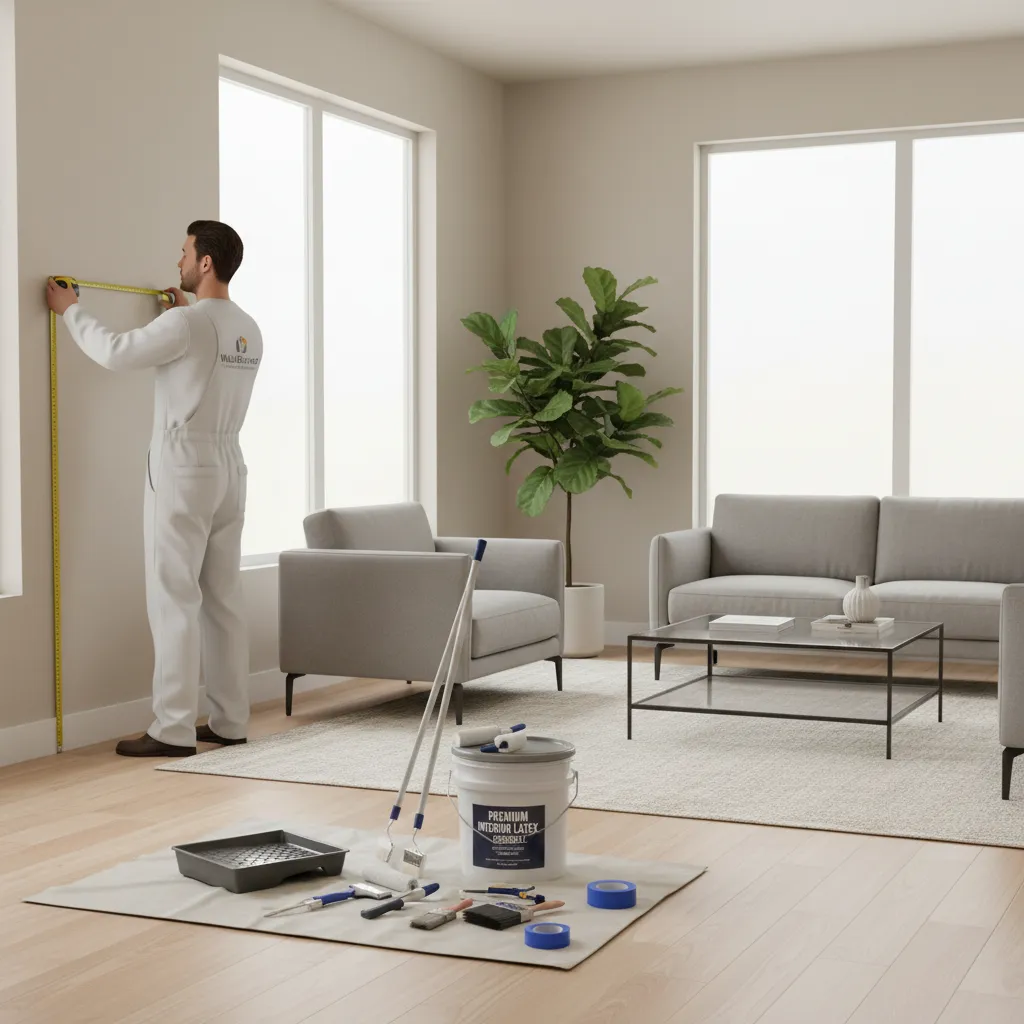 painter measuring interior wall surface before preparing a painting estimate
