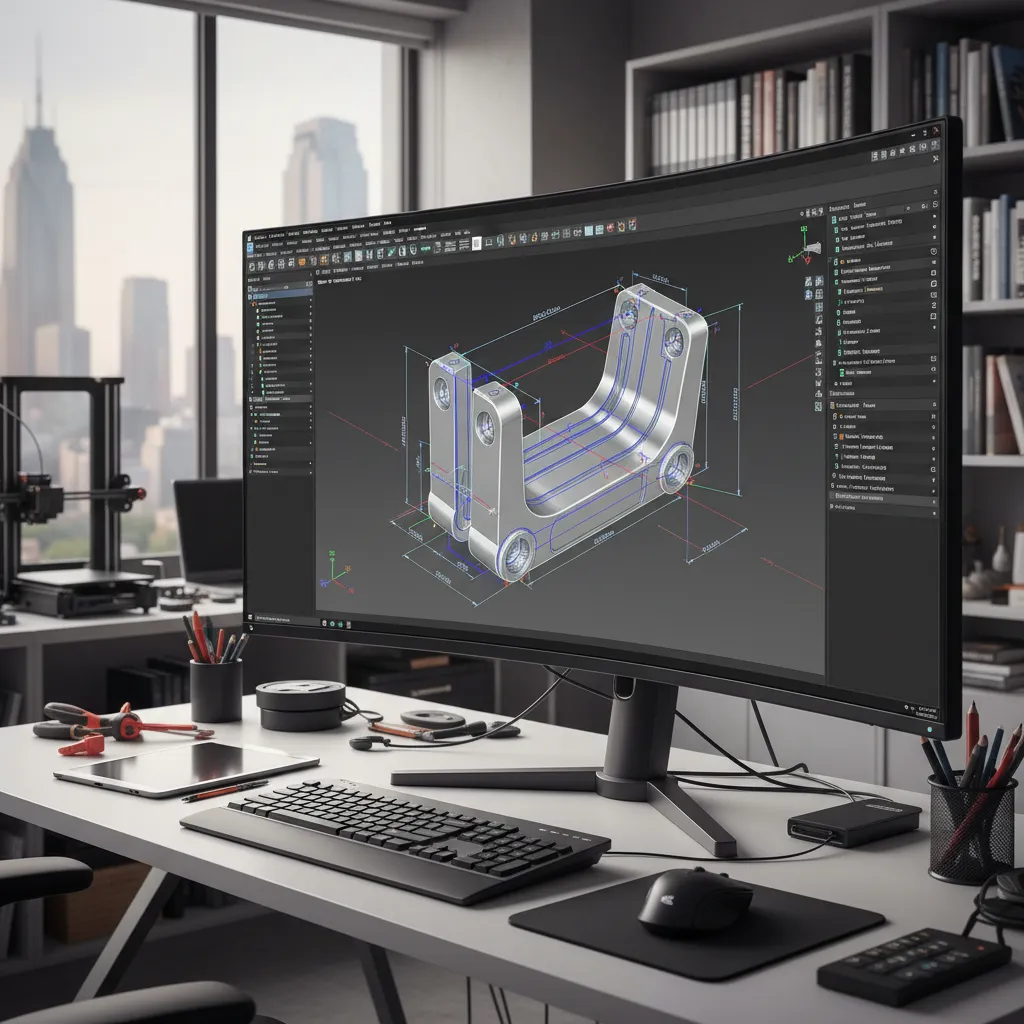 Parametric mechanical CAD model with constraints and dimensions visible