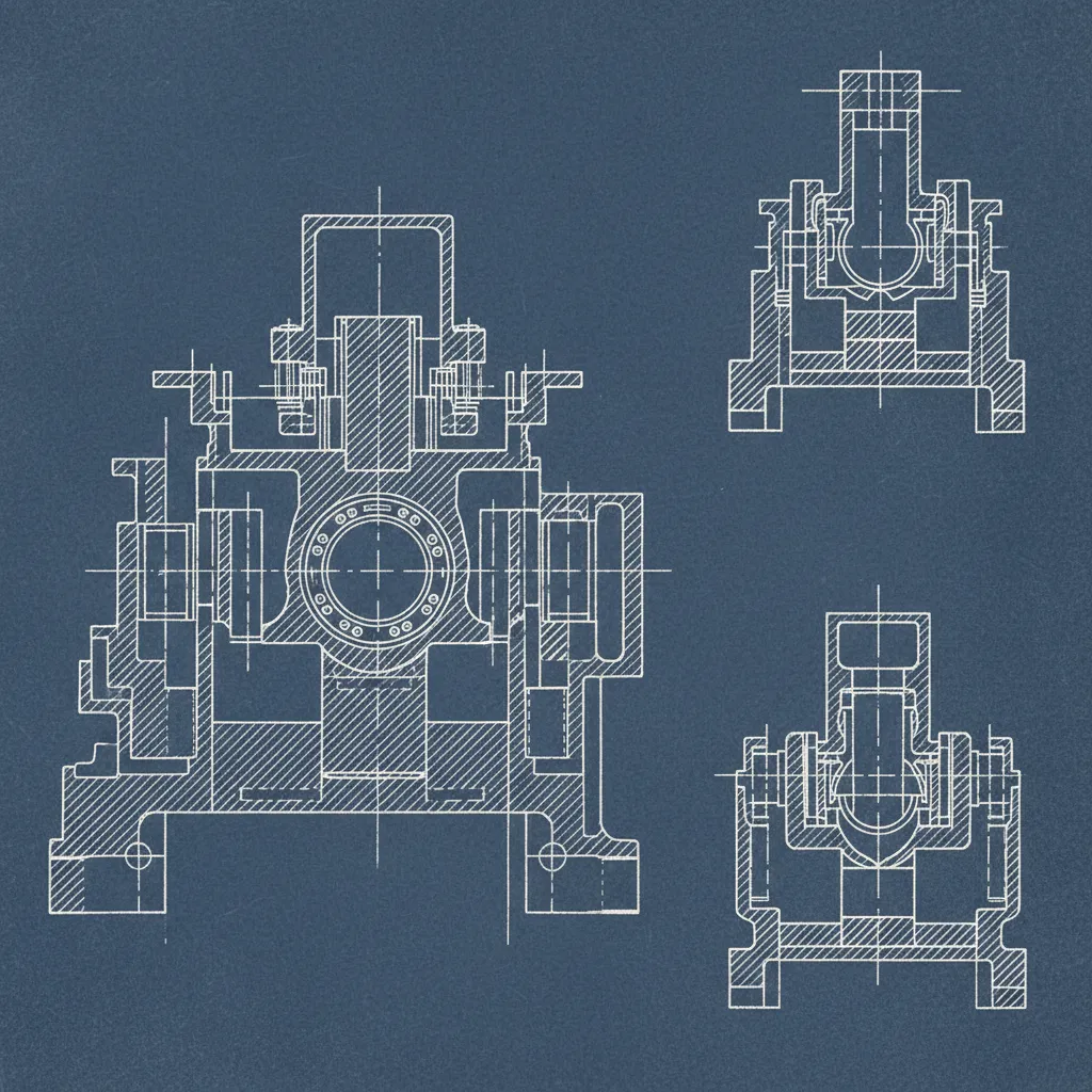 Mechanical engineering section drawing with ANSI hatch patterns