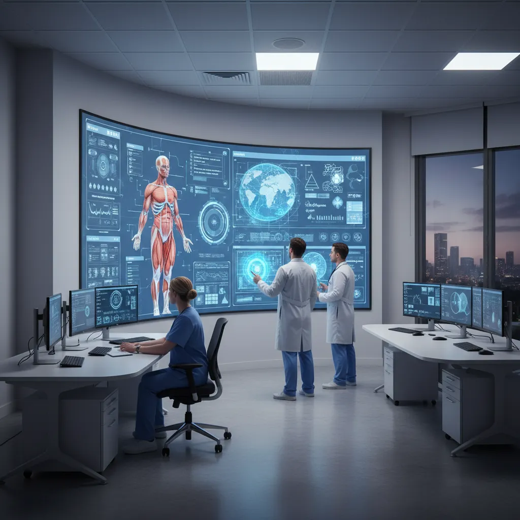 medical team reviewing a 3D anatomical model for surgical planning