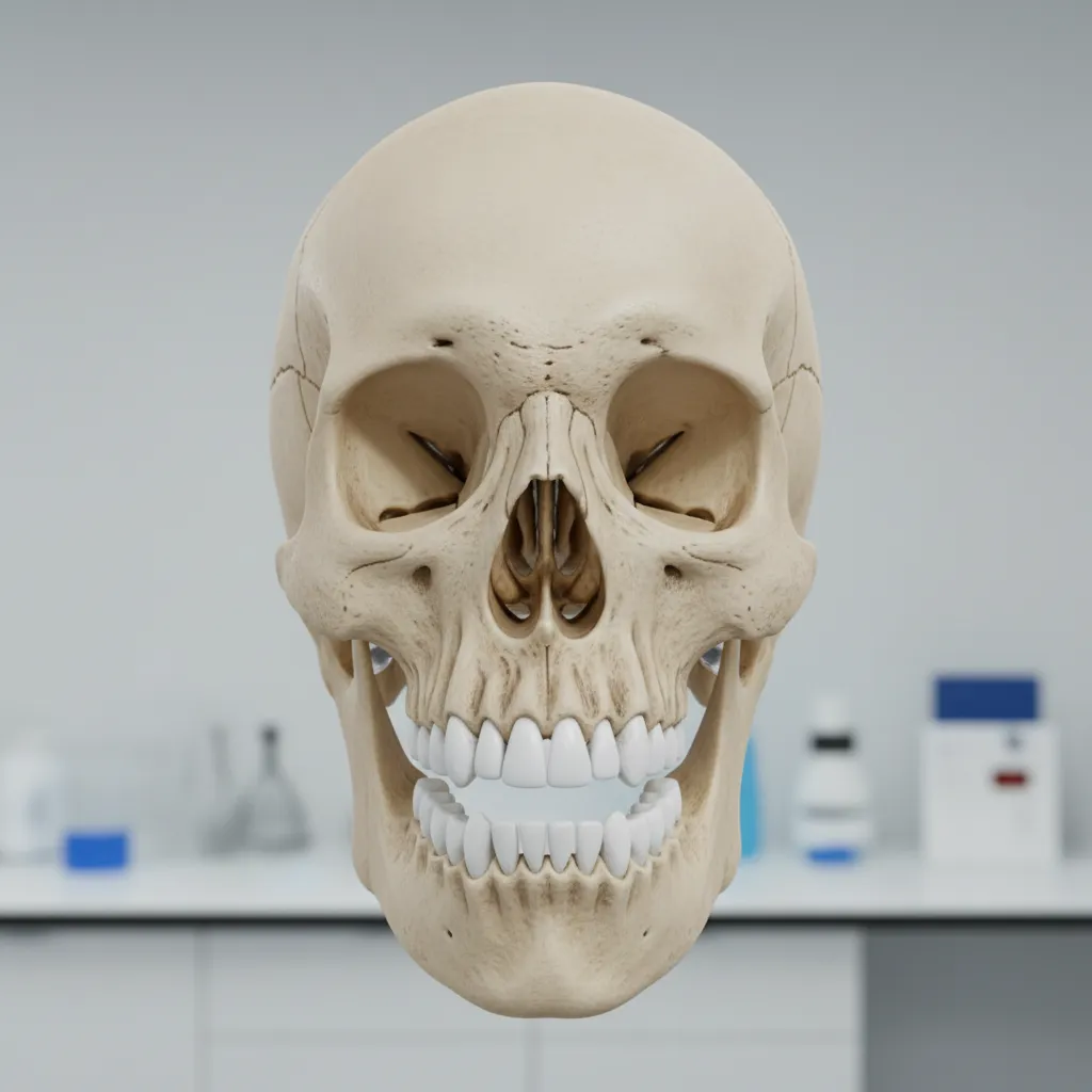 Medical 3D model of a skull with isolated jaw section for surgical planning