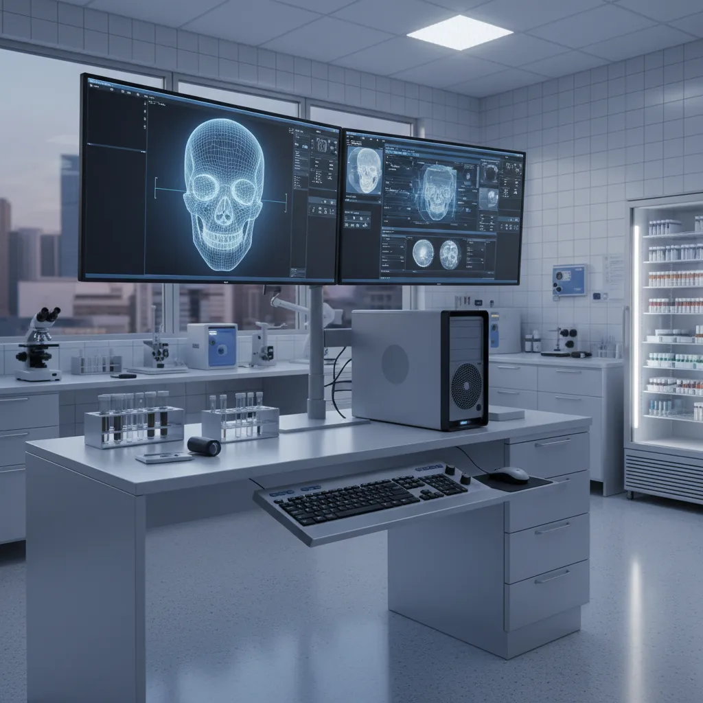 medical professional reviewing 3D anatomical model derived from CT scan for STL export