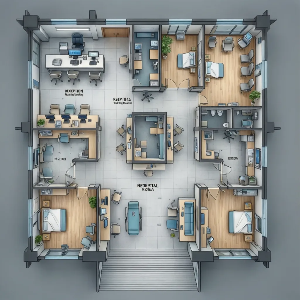 medical clinic floor plan layout showing exam rooms and patient flow