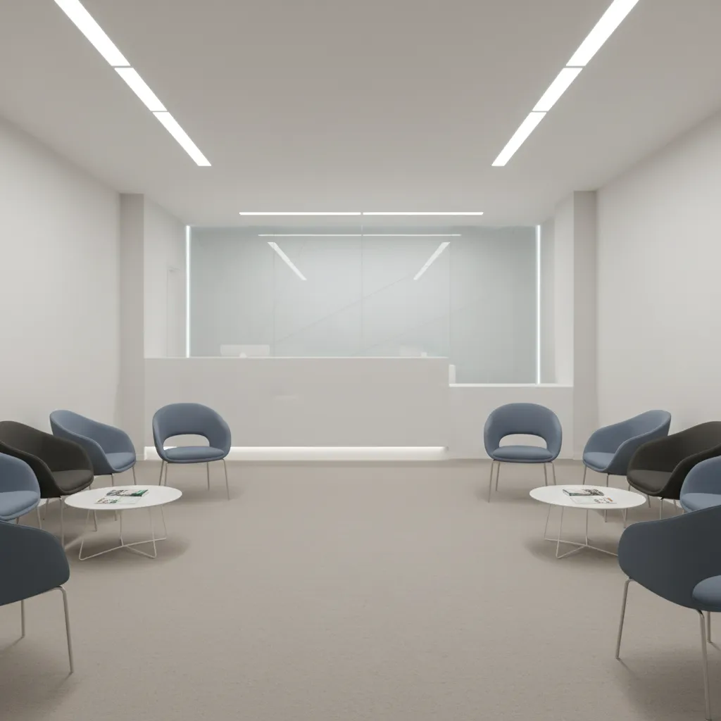 Healthcare clinic waiting area with seamless durable flooring