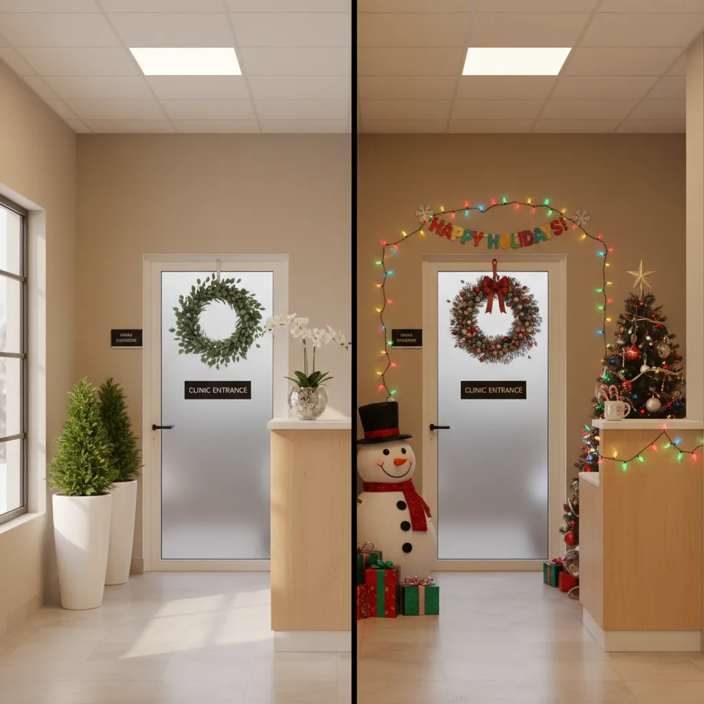 Christmas Door Decoration Themes for Medical Offices: Minimalist vs Playful Designs: How clinics can choose between calm professional holiday decor and cheerful patient‑friendly door themes