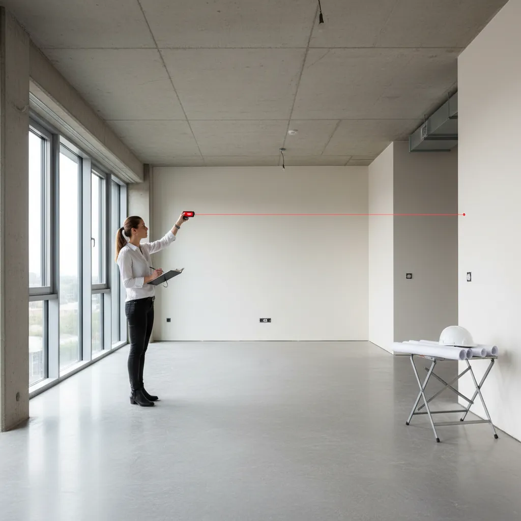 Diseñador midiendo una habitación para crear plano interior