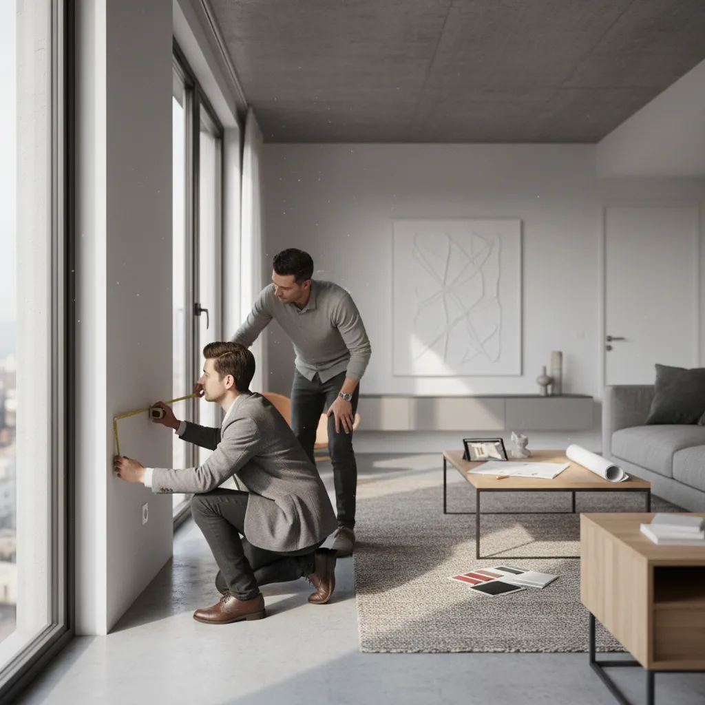 Persona midiendo una habitación antes de crear un diseño interior