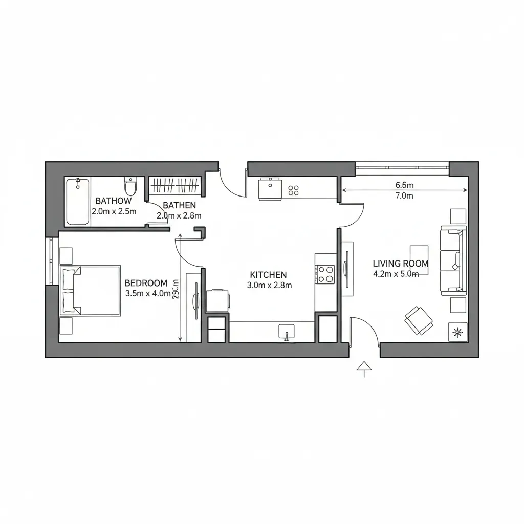 planta de casa com medidas básicas indicadas nos cômodos