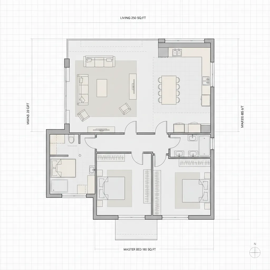 Plano 2D con diferentes tamaños de habitaciones