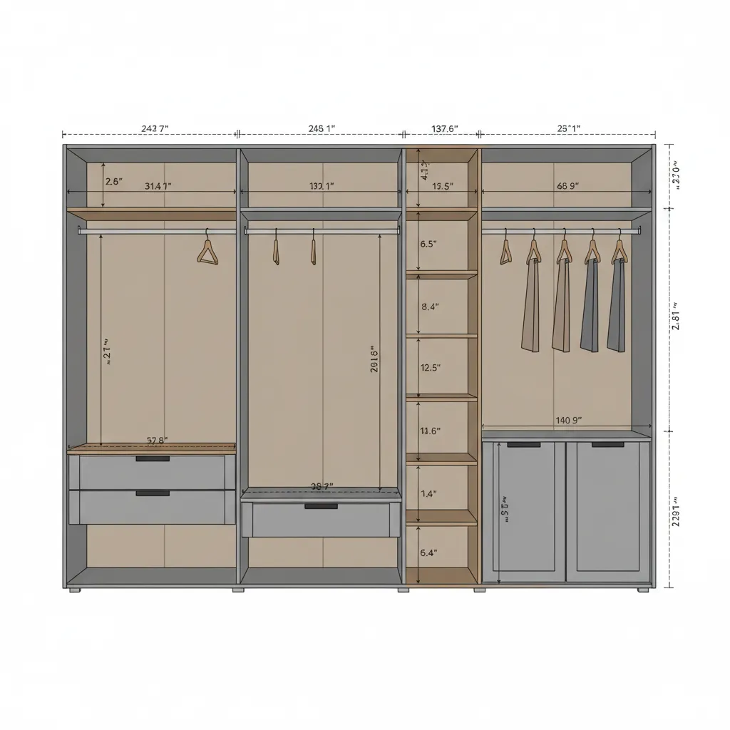 Diagrama con medidas estándar de un armario ropero
