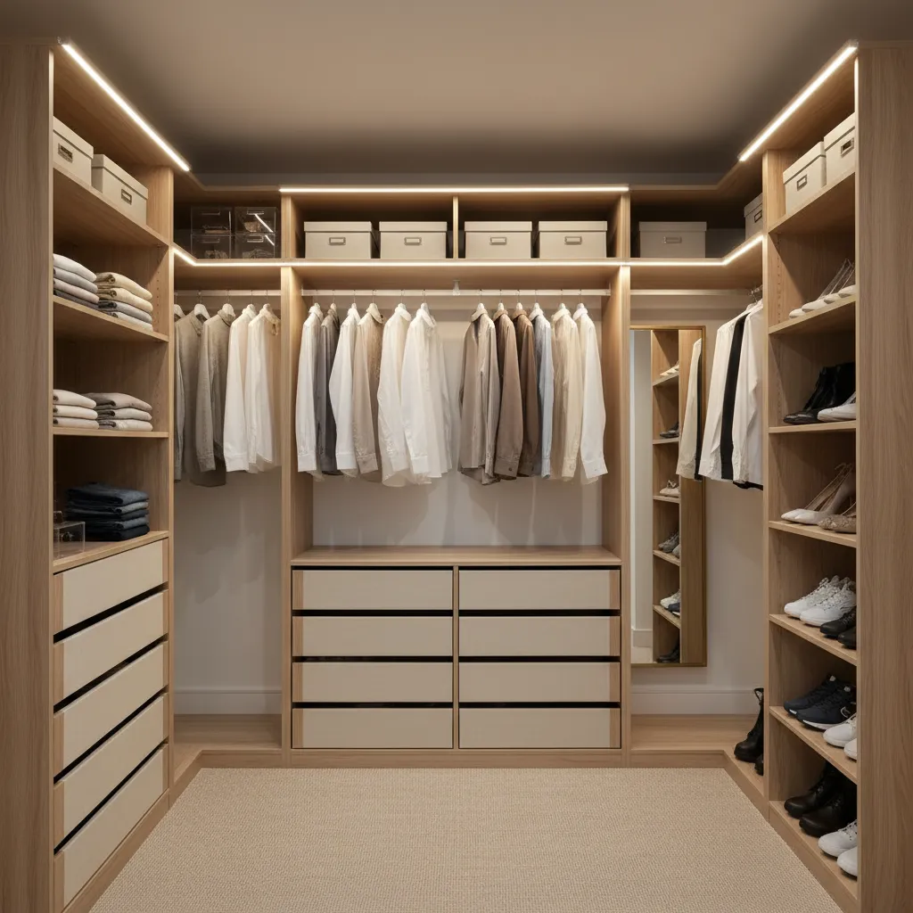 Placard con medidas internas para colgar ropa y estantes