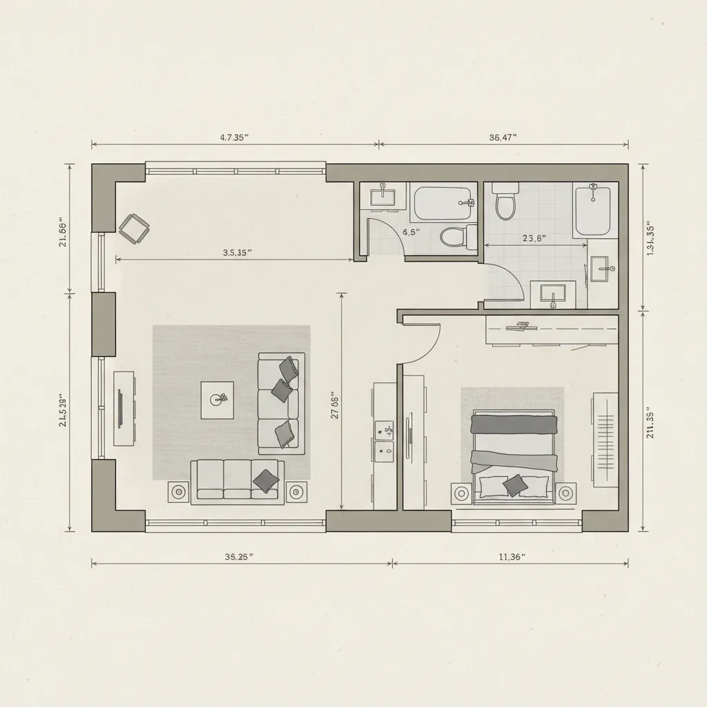 Distribución de habitaciones con medidas mínimas recomendadas