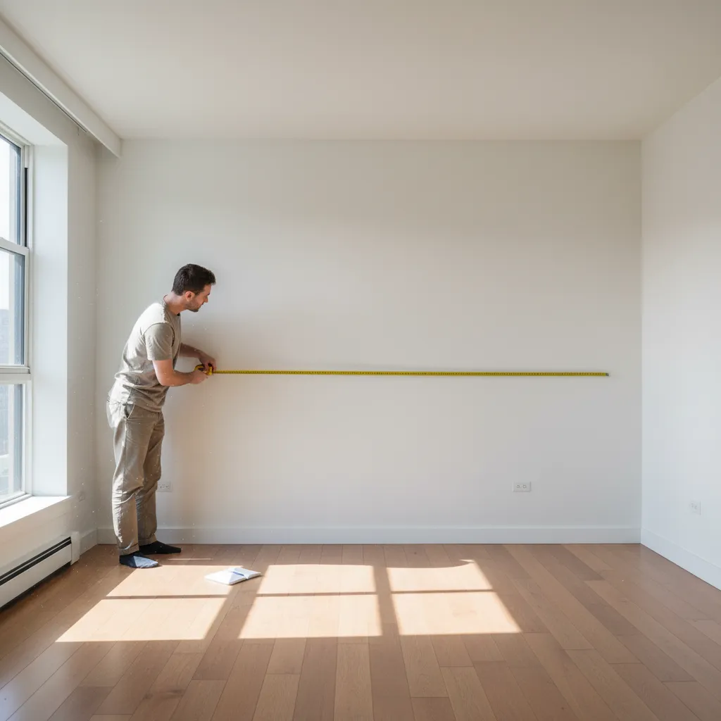 Persona midiendo una habitación antes de diseñar el espacio