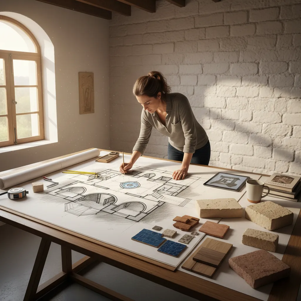 Mediterranean house design planning sketch and floor plan concept