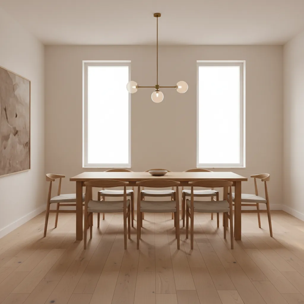 example of a medium sized dining room with six seat table and balanced spacing