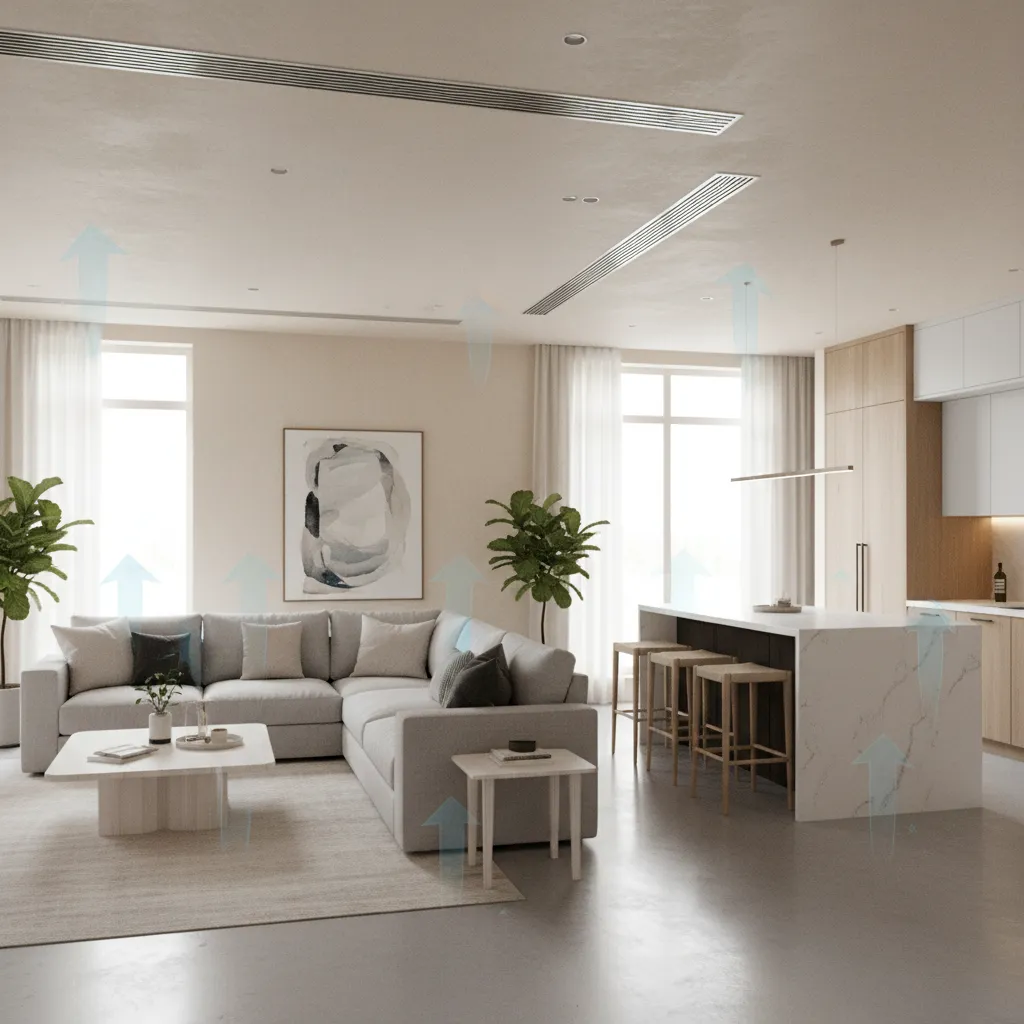 Open concept 1800 sq ft home interior showing airflow and cooling distribution